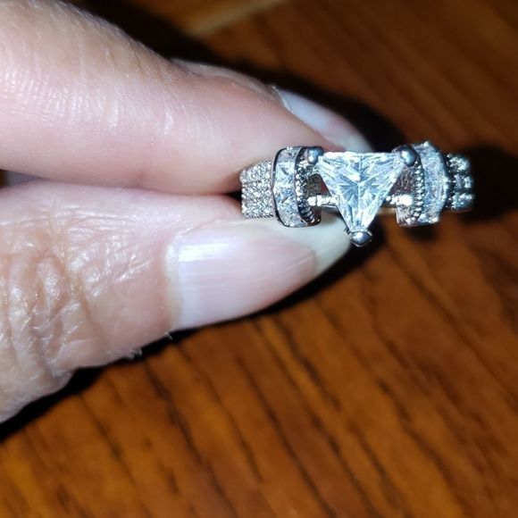 Trillion Cut White Sapphire .925 Engagement - Picture 3 of 6